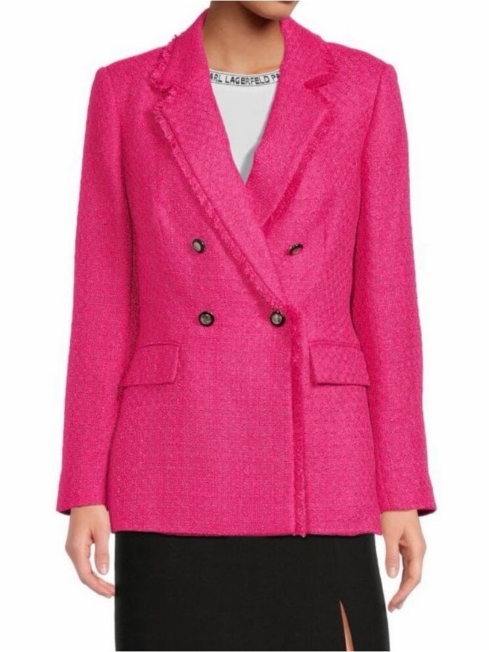 Like New Karl Lagerfeld Double-Breasted Tweed Blazer 6